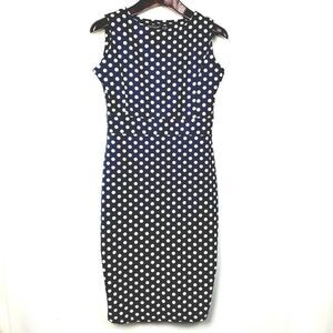 YATHON Size 6 Medium NAVY White Polka-dot Dress